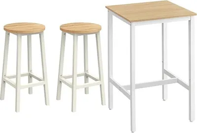 Produktbild von VASAGLE Bartisch mit 2 Barhockern Set, einfache Montage, eichenbeige-weiß