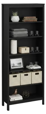 Produktbild von Bücherregal Sinlaku, Büroregal, Mobiler Buchhalter, Bücherbrett, 78x33 h199 cm, Schwarz