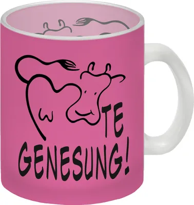 Produktbild von KUHte Genesung Glas Tasse mit Kuh Motiv in pink