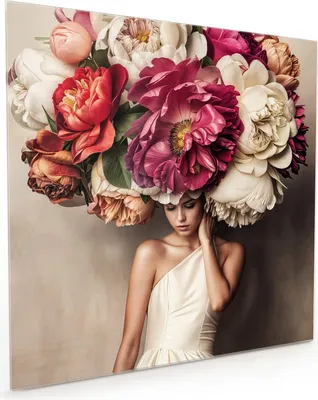 Produktbild von Küchenrückwand Spritzschutz Glas mit Motiv Blumenhut Portrait 40 x 40 cm