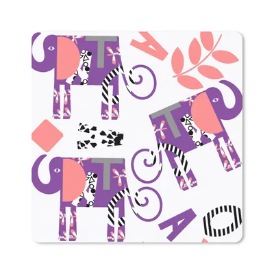 Produktbild von MuchoWow® Mauspad Mousepad Elefanten - Blätter - Lila - Muster 20x20 cm - Mousepads - Maus Mat - Pad - Mausunterlage - Desk Mat - Bureauartikeln