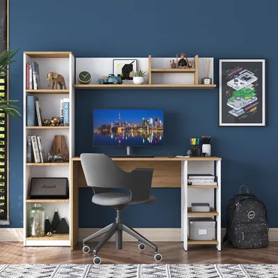 Immagine prodotto di Skye Decor, HA125 - 3428, scrivania, noce, pannello truciolare rivestito al 100% in melamina, 160 x 45 x 161,8 cm