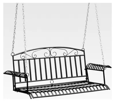 Produktbild von Metall-Hängebank für zwei Personen Gartenschaukel zum Aufhängen Schwarz 137 x 58 x 53 cm