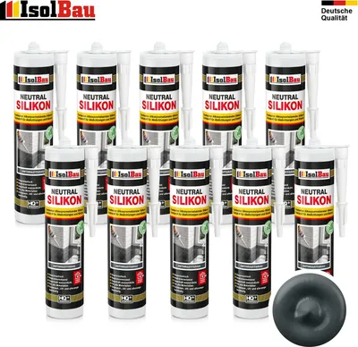 Isolbau Neutralsilikon Anthrazitgrau 10 x 300 ml Natursteinsilikon Dichtstoff Fugen