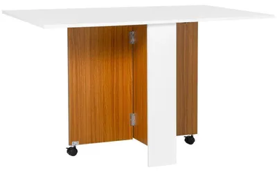 Immagine prodotto di Tavolo pieghevole da pranzo - Tavolo pieghevole su ruote | Colore: teak e bianco | Dimensioni: 80x120x73 cm