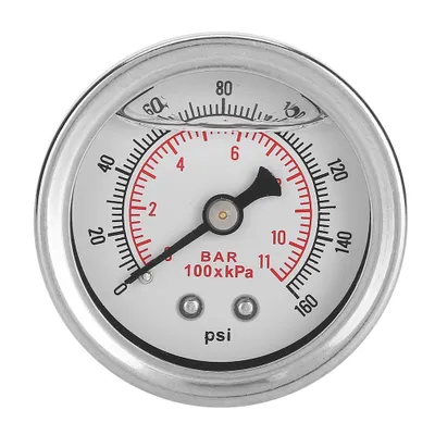Obrázek produktu pro Manometr pro kontrolu tlaku paliva v automobilech, rozsahu 0-160 PSI/bar, s kapalinou. Měřič paliva/oleje