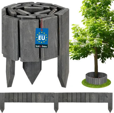 Produktbild von KOTARBAU® Beeteinfassung 110x10cm Rollborder Flexible Beetumrandung Beet Zaun Abgrenzung für Blumenbeete Steckzaun Rasenkante Kiefernholz Anthrazit