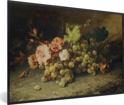 Produktbild von MuchoWow® Gerahmtes Poster Obst - Stilleben mit Weintrauben - Alte Meister 60x40 cm - Poster mit Schwarzem Bilderrahmen Wandposter Rahmen Foto Bilder - Printing - Wanddeko Schlafzimmer