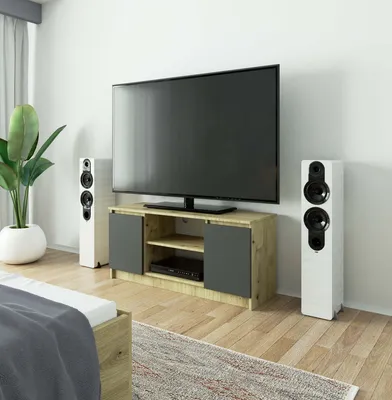 Immagine prodotto di Mobile TV basso da 120 cm con 2 ante e 1 ripiano aperto, mobile TV alto 55 cm CLP
