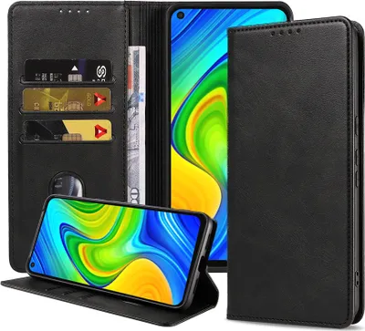 Produktbild von Smartphonica Handyhülle passend für Xiaomi Redmi Note 9 Kunstlederhülle mit Magnetverschluss und Kartenhalter Buchhülle mit Klappe - Schwarz
