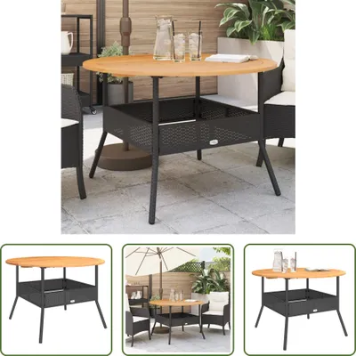 Produktbild von The Living Store Gartentisch mit Holzplatte Schwarz Ø110x71 cm Poly Rattan