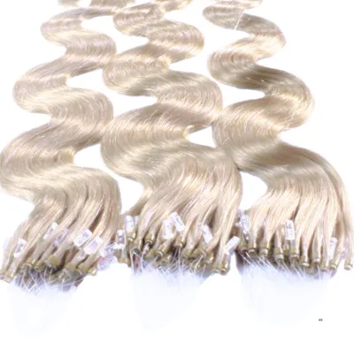 Produktbild von hair2heart Microring Extensions Echthaar gewellt 10/1 Hell-lichtblond asch- 25 Strähnen 0.5g 40cm, Echthaar Extensions für dauerhafte Haarverlängerung