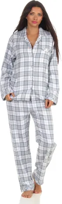 Produktbild von Damen langarm Flanell Pyjama Schlafanzug kariert - 202 201 15 602 ; Karo blau , 36