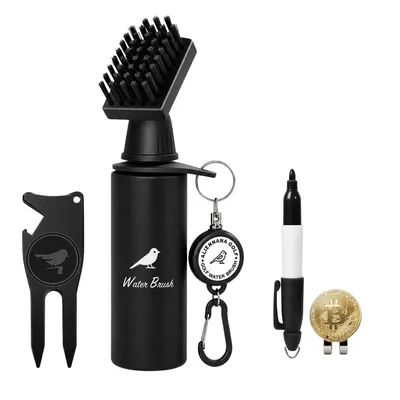 Produktbild von Golf Reinigungsset mit Wasserbürste Pitchgabel magnetischem Hutclip Ballmarker und Scorecard Stift, Golf Zubehör Set mit Karabiner