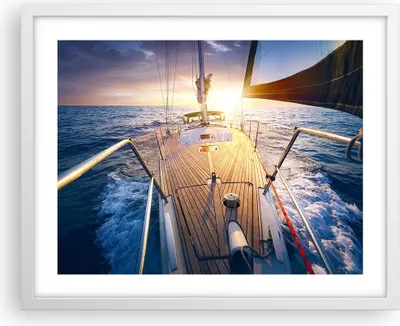 Produktbild von Gerahmtes Poster - Weißer Rahmen - Segelboot Meer - 50x40 cm - Wand Bild - Wanddeko - Wandbilder - Kunstposter - Wandposter - Bilderrahmen - Bilder - Kunstdruck - Wandbild - P2WAA50x40-4076