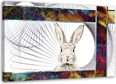 Produktbild von Leinwandbild buntes kaninchen für kinder 90x60 cm Feeby farbe wandbild bereit zum aufhängen