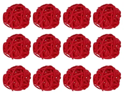 Immagine prodotto di Dekokugeln in rattan, 12 pezzi, colore rosso, diametro 3 cm, ideali per decorare vasi e come giocattoli per uccelli