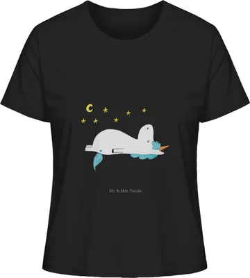 Produktbild von Mr. & Mrs. Panda Damen Oberteil Einhorn Sternenhimmel Größe S - Schwarz - Geschenk, Einhörner, Verrückt, T-Shirt für Frauen, Unicorn, Baumwoll, Sterne, Basic Shirt