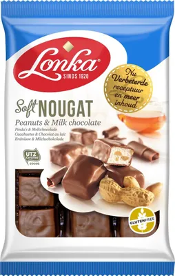 Produktbild von Lonka Zarte Nougat-Erdnuss-Milchschokolade 12 x 220 Gramm