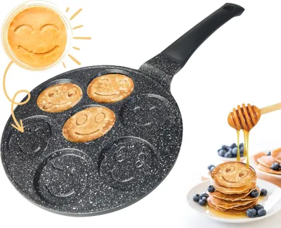 Produktbild von Smiley Emoji Pfannkuchen Pfanne Ø26cm Spiegelei Eierpfanne Lochpfanne Bratpfanne Pancake-2fache Beschichtung-antihaftbeschichtet-Crepespfanne