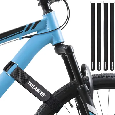 Productafbeelding van 4 stuks fietshouderriemen, 75 cm, zwart. Spanriemen met haak en lus, geschikt voor bevestiging in de auto en aan de muur