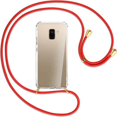 Produktbild von Handykette Backcover-Schutzhülle mit Band (Metall goldfarben) für Samsung Galaxy A8 2018 - rot