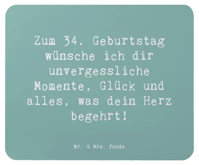 Produktbild von Mr. & Mrs. Panda Mauspad Spruch 34. Geburtstag Glückwünsche - Meeresbrise - Geschenk, Mouse Pad, pc mausunterlage, unvergesslich, mousepad, Geburtstagsgeschenk, Alter
