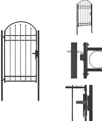 Immagine prodotto di vidaXL Cancello di recinzione ad arco in acciaio 100 x 175 cm nero - Cancelli da giardino