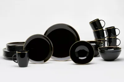 Produktbild von GLAMOUR Kombiservice 24tlg. schwarz m.goldfrb.Rand