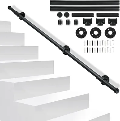 Produktbild von Aopunly Handlauf Geländer Schwarz 150cm Verzinktes Schutzbügel Treppe Stahlrohr Treppengeländer Innen und Außen
