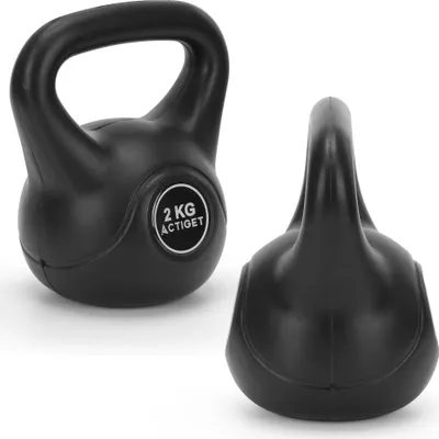 Immagine prodotto di ACTIGET Kettlebell 2 kg Peso sferico in ABS per esercizi di forza, manubrio da allenamento, palla nera