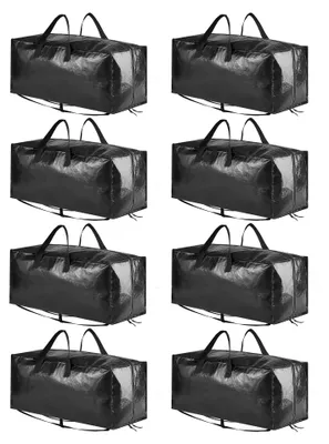 Image de Sacs de déménagement extra-larges, lot de 8, avec sangles de transport et fermetures éclair, couleur noire, pour déménagement