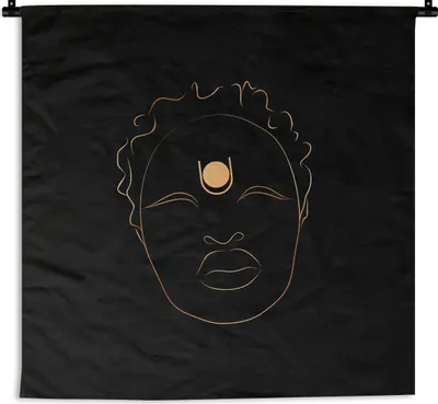 Produktbild von MuchoWow® Wandteppich Wandbehang Frau - Gold - Strichzeichnung 150x150 cm Tapisserie Dekoration Wandtuch - Wohnaccessoires - Modernes