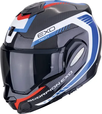 Zdjęcie produktu dla Kask Scorpion EXO Tech Evo Carbon Cosy, czarny/czerwony/niebieski, M (57/58)