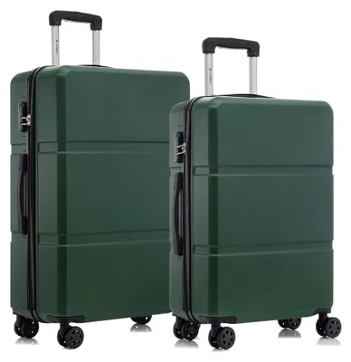 Produktbild von Reisekoffer Trolley, Handgepäck mit 4 Rollen 360°, Hartschalenkoffer, Zahlenschloss, Weicher Gummigriff (2er Set, L&XL, Dunkelgrün)