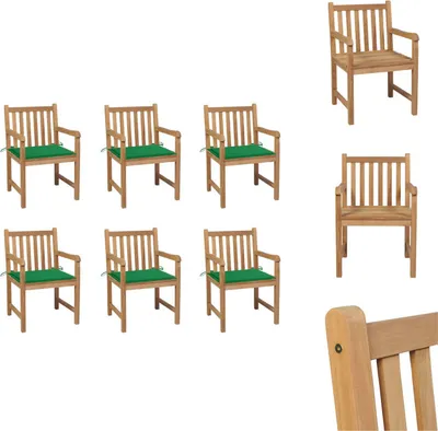 Image de vidaXL Chaises de jardin 6 pcs. avec coussins verts teck massif - Chaises de jardin