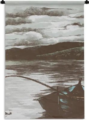 Produktbild von MuchoWow® Wandteppich Wandbehang Boot - Angelrute - Meer 60x90 cm Tapisserie Dekoration Wandtuch - Foto-Teppich - Abwaschbar