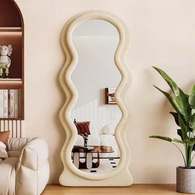 Produktbild von Spiegel Ganzkörperspiegel Wellenförmiger Spiegel Standspiegel Ankleidespiegel Schlafzimmerspiegel Beige 70*170cm 【DFD2-70】