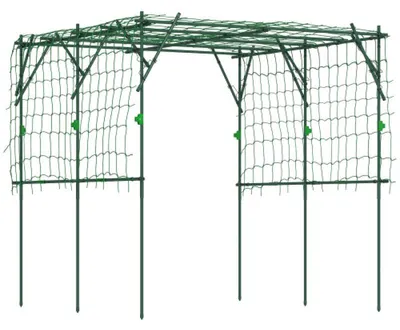 Image de Treillis de jardin Zimilo 223 x 223 x 223 cm, support pour plantes grimpantes en acier revêtu de PE, arche à roses robuste avec filet, pour plantes grimpantes, légumes et fleurs