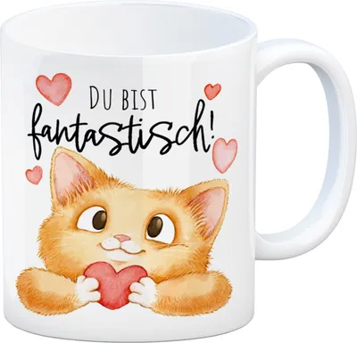 Produktbild von Katze Kaffeebecher mit Spruch Du bist fantastisch