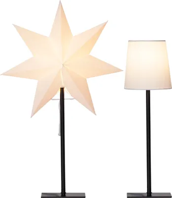 Produktbild von EGLO Tischlampe mit Wechselschirm, 3D Papierstern Weihnachten oder runder Lampenschirm, Dekostern Tischleuchte mit Kabelschalter, E14, Höhe 55 cm