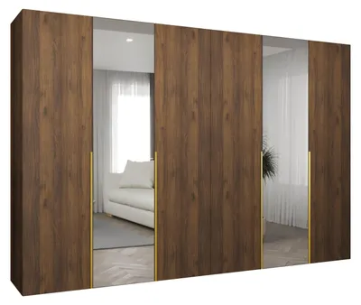 Produktbild von MEBLE KRYSPOL, Kleiderschrank Spiegel, 300x202x52, Warmia-Nuss, Griff Gold