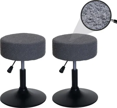 Immagine prodotto di set di 2 sgabelli HWC-C22, sgabello make-up, girevole regolabile in altezza Ø 37 cm tessuto bouclé 450g/m²  ~ grigio scuro