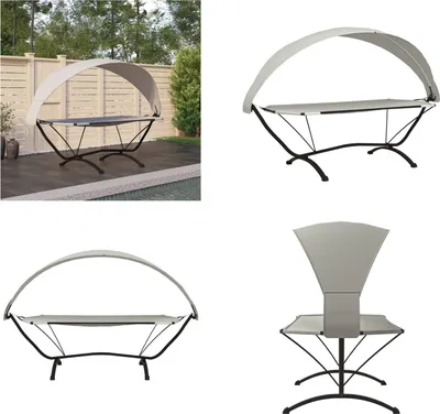 Image de vidaXL Lit Lounge Outdoor avec toit Crème Acier et Tissu Oxford - Lit Lounge - Lit Lounge - Lit d'Extérieur