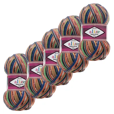 Produktbild von 5x100g Sockenwolle Superwash Comfort 4-fädig Strumpfstrickgarn Farbauswahl