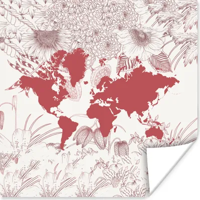 Produktbild von MuchoWow® Poster Weltkarte - Blume - Rosa 75x75 cm - Wand Dekoration
