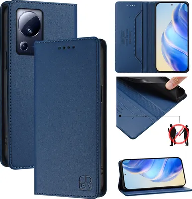 Image de Etui en cuir pour Xiaomi 13 Lite/Xiaomi Civi 2, étui à rabat avec fentes pour cartes, portefeuille et support Bleu