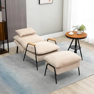 Produktbild von SUGIFT Relaxsessel mit Hocker Kord, Fernsehsessel stufenlos neigbar 95°–155°, Liegesessel Beige | 91,5 x 68 x 88 cm | Stahlrahmen | 21 kg