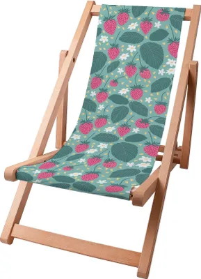 Image de Dreamroots Chaise longue enfant pliante en bois, jusqu'à 130 kg, Chaise longue pliante avec dossier inclinable en 3 positions, Strawberries