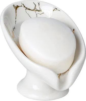 Image de Porte-savon en céramique Porte-savon à vidage automatique Garde le savon au sec, Porte-savon en forme de feuille Vintage, Convient pour la cuisine, la salle de bains, la douche, Blanc